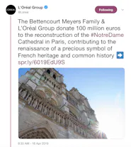 L'Oreal To Support Reconstruction of Notre Dame Cathedral image
